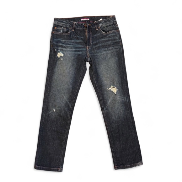 Tommy Hilfiger Cropped Boyfriend Jeans – Size 6 – Distressed Dark Wash - Picture 1 of 9